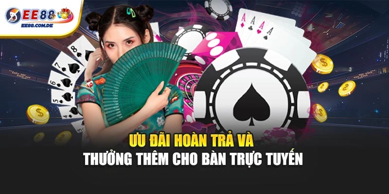 Ưu đãi hoàn trả và thưởng thêm cho bàn trực tuyến